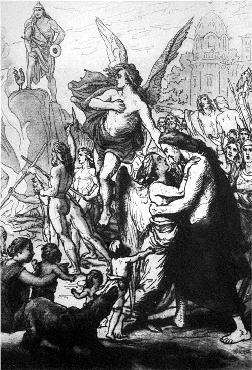 アースガルズの城門へ戻る女神イズンの挿絵