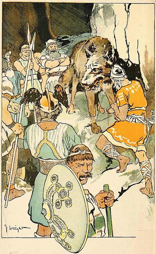 グレイプニルで縛られるフェンリルの挿絵